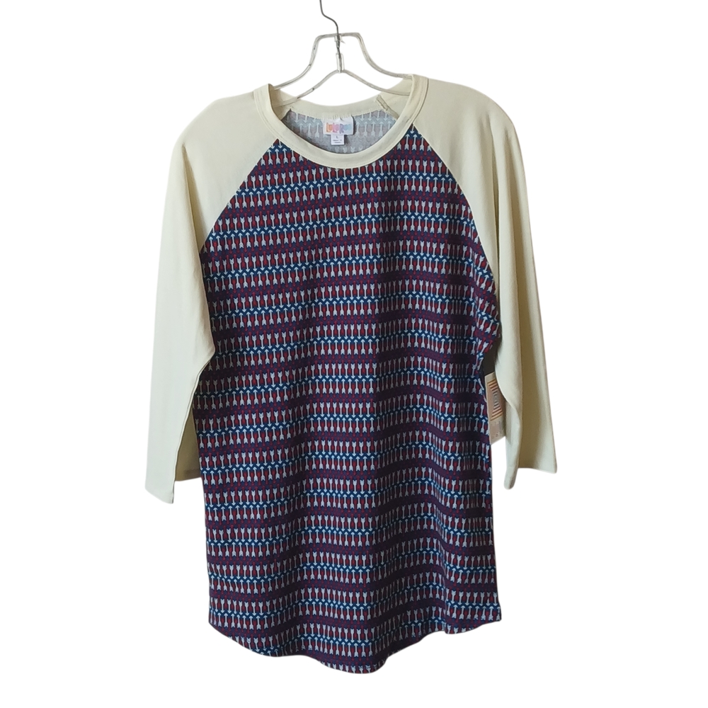 LuLaRoe Red, White, And Blue Arrow Pattern Randy Top Size Large NWT